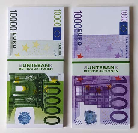 neue Euroscheine 10.000 und 1000 banderoliert